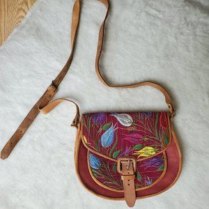 UNIQUE HANDMADE LEATHER FLORAL EMBROIDERED CROSSBODY BAG